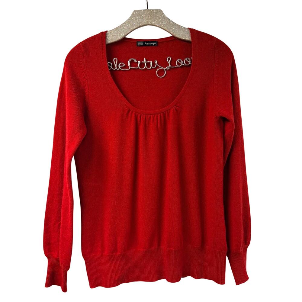 Marks & Spencer Autograph Red 100% Cashmere Sweater 10 Soft Knit Scoopneck